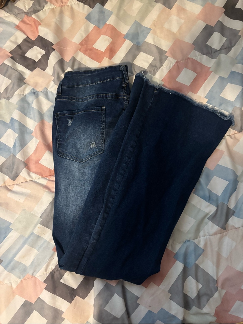 Women's Dark Blue Frayed Hem Jeans